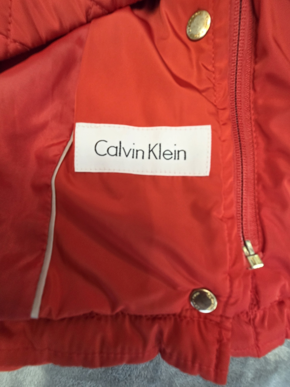 Calvin Klein Red Puffer Jacket with Zip & Snap Details